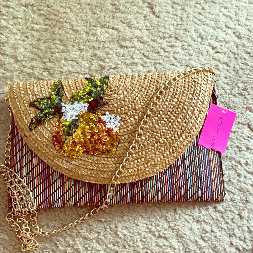 Coconut/lemon Betsey Johnson Straw Crossbody